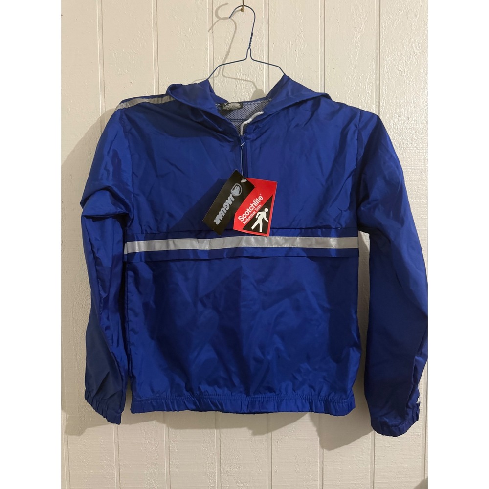 Vintage Jaguar Blue Windbreaker Jacket Reflective Scotchlite Trim Hooded XS